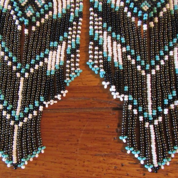 Gorgeous Etsy Artisan Aztec Large Handmade Czech Bead Beaded Earrings! 5.9" long - Picture 10 of 11